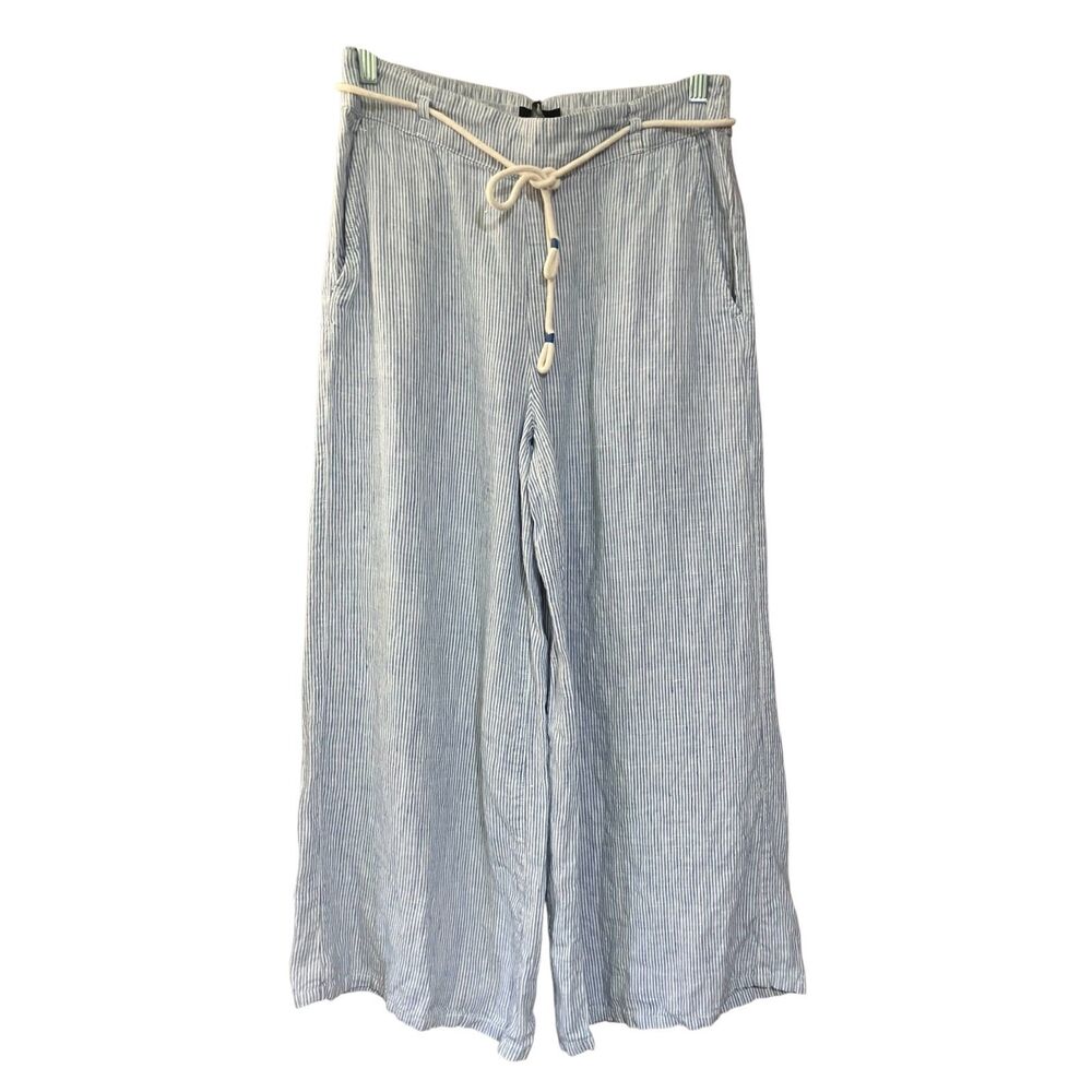 * Flawed * Tahari 100% linen striped wide leg cropped pants